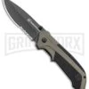 Smith And Wesson S.A. OD Green Spring Assisted Knife - Black Serrated -Kershaw Store SW S.A. Thumb Stud Spring Assisted Knife OD Green Aluminum Black BHQ 93636 kp open large