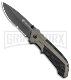 Smith And Wesson S.A. OD Green Spring Assisted Knife - Black Serrated
