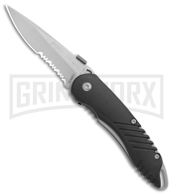 Schrade Knives Extreme Survival Black Spring Assisted Knife - Bead Blast Serr 3 Schrade Knives Extreme Survival Black Spring Assisted Knife - Bead Blast Serr