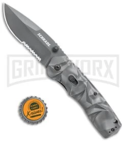 Schrade MAGIC Gray Dual Action Spring Assisted Knife - Gray Serr -Kershaw Store Schrade MAGIC Dual Action SA Gray Gray Serr SCHA12S jr bottlecap 1 large