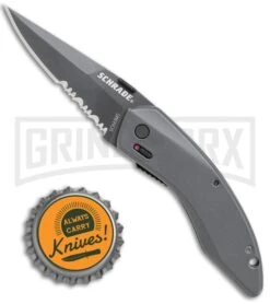 Schrade Gray Mini Landshark Spring Assisted Knife - Gray Serr -Kershaw Store Schrade Mini Landshark SA Gray Gray SCHA9MS BHQ 62005 jr bottlecap large