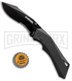Schrade Shiznit MAGIC Black Spring Assisted Knife - Black Serr -Kershaw Store Schrade Shiznit MAGIC SA Black Black Serr SCHA13BS BHQ 62000 jr bottlecap large