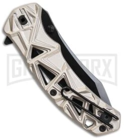 Schrade Shizzle MAGIC Spring Assisted Knife - Black Serr -Kershaw Store Schrade Shizzle MAGIC SA Champagne Black Serr SCHA11CS BHQ 61994 jr side large