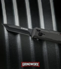 Schrade SCHOTF8TB Viper OTF Black Aluminum Assisted Knife - Tanto Black Plain -Kershaw Store Schrade Viper Tanto OTF Black Black SCHOTF8TB BHQ 27950 jr lifestyle large