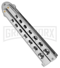 Scoundrel Balisong Silver Butterfly Knife - Satin Plain -Kershaw Store Scoundrel Balisong Silver Butterfly Knife Satin GX 39635 td side large
