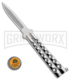 Scoundrel Balisong Silver Butterfly Knife - Satin Plain -Kershaw Store Scoundrel Balisong Silver Butterfly Knife Satin GX 39635 td size large