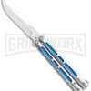 Silver/Blue Inlay Balisong Butterfly Knife - Satin Plain