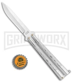 Silver Dragon Balisong Butterfly Knife - Satin Drop Point -Kershaw Store Silver Dragon Balisong Butterfly Satin DP GX 37356 jr bottlecap large