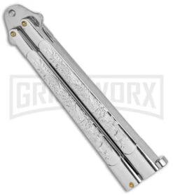 Silver Dragon Balisong Butterfly Knife - Satin Drop Point -Kershaw Store Silver Dragon Balisong Butterfly Satin DP GX 37356 jr side large