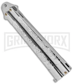 Silver Dragon Balisong Butterfly Knife - Satin Drop Point -Kershaw Store Silver Dragon Balisong Butterfly Satin DP GX 37356 jr spine large