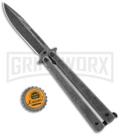 Skipper Black SW Balisong Butterfly Knife - Black Stonewash Plain -Kershaw Store Skipper black SW Blaisong Butterfly Knife Black SW Plain GX 22537 jr bottlecap large