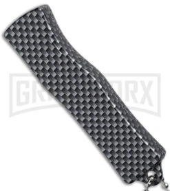 Skull Mini Dog Tag Gray Black Carbon Fiber D/A OTF Automatic Knife - Satin Plain -Kershaw Store Skull Mini Dog Tag CF DA Auto Satin BHQ 175039 jr sside large