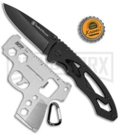 S&W Combo Pack Multi-Tool/Folding Knife Black Stainless Steel - Drop Point -Kershaw Store Smith Wesson Knife Tool Combo BHQ 136548 jr bottlecap large