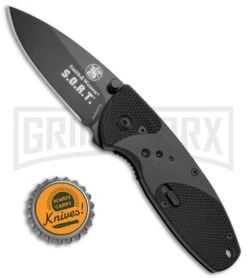 Smith & Wesson Large S.O.R.T. Black Spring Assisted Knife - Black Plain -Kershaw Store Smith Wesson S.O.R.T. Large Black Black SWSORTB BHQ 2119 jr bottlecap large