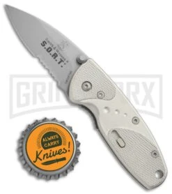 Smith & Wesson Medium S.O.R.T. Champagne Spring Assisted Knife - Bead Blast Serr -Kershaw Store Smith Wesson S.O.R.T. Medium Champagne BB Serr SWSORTMS BHQ 2576 jr bottlecap large
