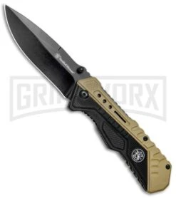 Smith & Wesson 1084302 Black & Tan Spring Assisted Knife - Black Plain