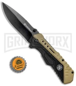 Smith & Wesson 1084302 Black & Tan Spring Assisted Knife - Black Plain -Kershaw Store Smith Wesson SA Black and Tan Black 1084302 BHQ 80708 jr bottlecap 1 large