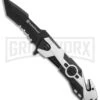S&W Black & Silver Aluminum Liner Lock Knife - Black Partially Serr Blade -Kershaw Store Smith Wesson SWP17 Tanto Serr BHQ 136546 jr large