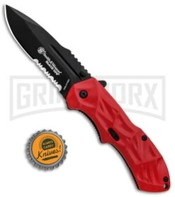 Smith & Wesson Black Ops Red Spring Assisted Knife - Black Serr 9 Smith & Wesson Black Ops Red Spring Assisted Knife - Black Serr -Kershaw Store Smith and Wesson Black Ops LL Red Black Serr SWBLOP3RBS BHQ 85067 jr bottlecap large