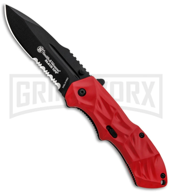 Smith & Wesson Black Ops Red Spring Assisted Knife - Black Serr 3 Smith & Wesson Black Ops Red Spring Assisted Knife - Black Serr