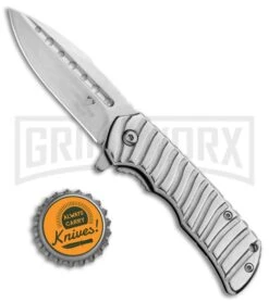 Snake Eye Sleeker Silver Spring Assisted Knife - Satin Plain -Kershaw Store Snake Eye Sleeker Silver SA Satin SE 0457CH S GX 32116 jr bottlecap large
