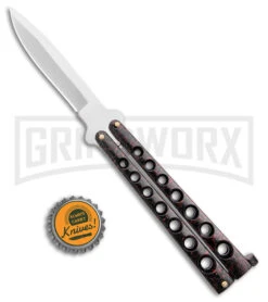 Scoundrel Balisong Black Red Butterfly Knife - Satin Plain -Kershaw Store Soundrel Balisong Butterfly Black Red Satin BHQ 163784 jr bottlecap large