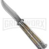 Boss Butterfly Knife Stainless Steel Gold Liners - Gray Plain -Kershaw Store Stainless Steel With Gold Ilay Balisong Butterfly Knife GX 37609 td large