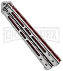Boss Butterfly Knife Stainless Steel Red Liners - Gray Plain -Kershaw Store Stainless Steel With Red Ilay Balisong Butterfly Knife GX 37606 td side large