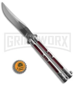 Boss Butterfly Knife Stainless Steel Red Liners - Gray Plain -Kershaw Store Stainless Steel With Red Ilay Balisong Butterfly Knife GX 37606 td size large