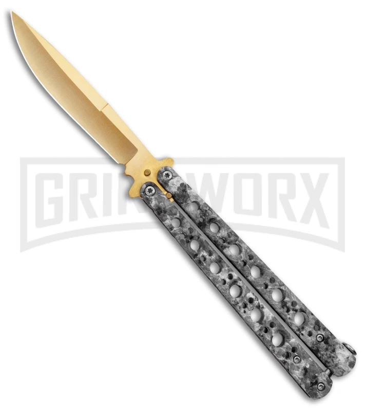 Stone Pattern Balisong Butterfly Knife (4.25" Gold) 3 Stone Pattern Balisong Butterfly Knife (4.25" Gold)