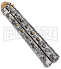 Stone Pattern Balisong Butterfly Knife (4.25" Gold) 7 Stone Pattern Balisong Butterfly Knife (4.25" Gold) -Kershaw Store Stone Pattern Balisong Butterfly Gold GX 37520 jr spine large