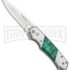 Super Knife Croc Automatic Knife Stainless Steel W/ Green Inlay - Satin Serr 2 Super Knife Croc Automatic Knife Stainless Steel W/ Green Inlay - Satin Serr -Kershaw Store Super Knife Croc Auto SS Green Inlay Satin Serr GA303MGRN GX 33500 jr large