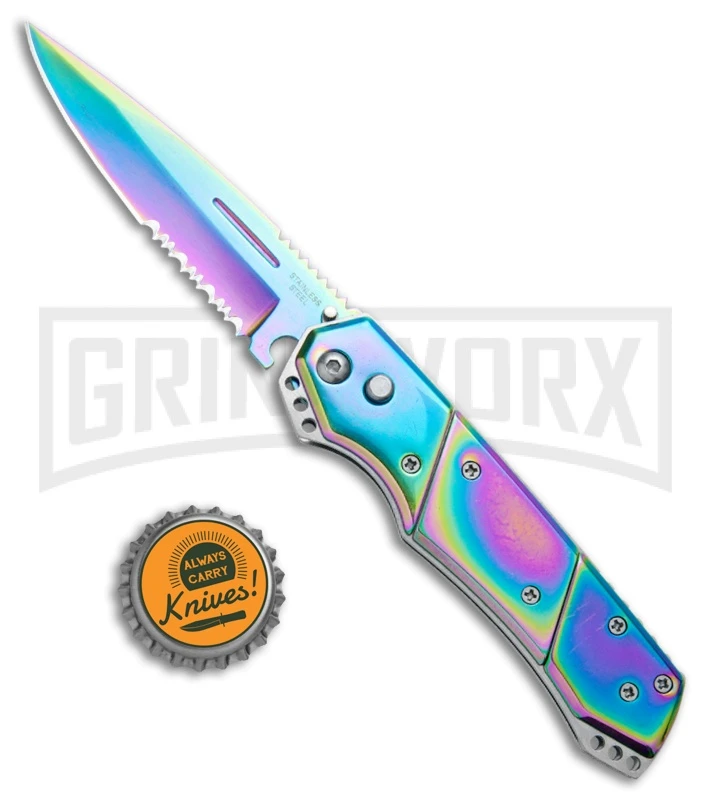 Super Knife Croc Automatic Knife Stainless Rainbow Spectrum (3.5 Spectrum) Serr 6 Super Knife Croc Automatic Knife Stainless Rainbow Spectrum (3.5 Spectrum) Serr - Image 4