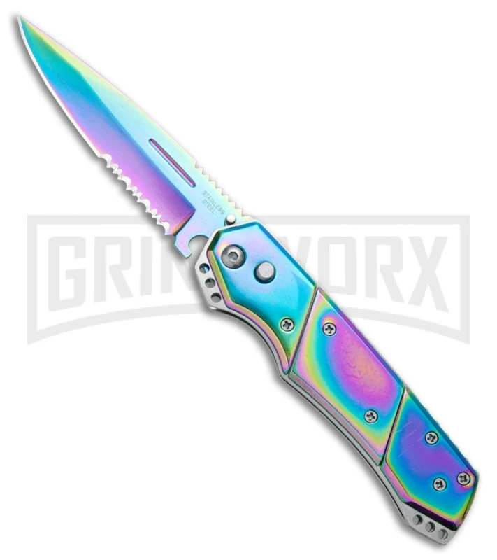 Super Knife Croc Automatic Knife Stainless Rainbow Spectrum (3.5 Spectrum) Serr 3 Super Knife Croc Automatic Knife Stainless Rainbow Spectrum (3.5 Spectrum) Serr