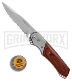 Super Knife Croc Automatic Knife Stainless W/ Rosewood Inlay - Satin Serr -Kershaw Store Super Knife Croc Stainless Rosewood Inlay satin serr BP 30075 er bottlecap large