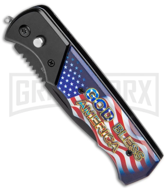Super Knife Dingo Black God Bless America Automatic Knife - Black Serr 4 Super Knife Dingo Black God Bless America Automatic Knife - Black Serr - Image 2