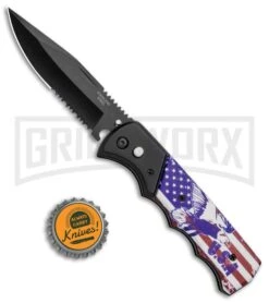 Super Knife Dingo Black And USA Eagle Automatic Knife - Black Serr 9 Super Knife Dingo Black And USA Eagle Automatic Knife - Black Serr -Kershaw Store Super Knife Dingo Black USA Eagle Auto Black Serr GX 35764 jr bottlecap large
