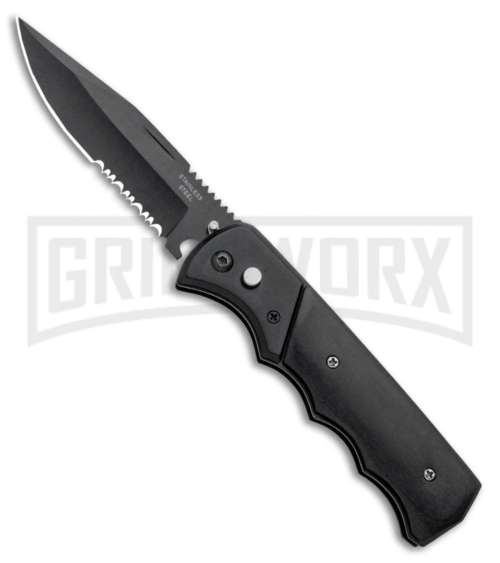 Super Knife Dingo Black Wood Automatic Knife - Black Serr 3 Super Knife Dingo Black Wood Automatic Knife - Black Serr