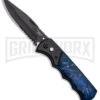 Super Knife Dingo Blue Acrylic Automatic Knife - Black Serr -Kershaw Store Super Knife Dingo Blue Marble Acrylic Auto Black Serr GA623BKMBL GX 33494 jr large