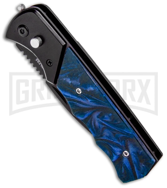 Super Knife Dingo Blue Acrylic Automatic Knife - Black Serr 4 Super Knife Dingo Blue Acrylic Automatic Knife - Black Serr - Image 2