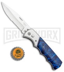 Super Knife Dingo Blue Marble Acrylic Automatic Knife - Satin Serr -Kershaw Store Super Knife Dingo Blue Marble Acrylic Auto Satin Serr GA623SLMBL GX 33492 jr bottlecap large