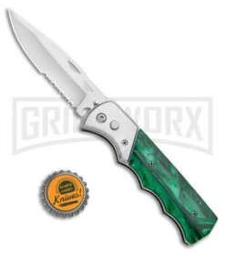 Super Knife Dingo Green Acrylic Automatic Knife - Satin Serr -Kershaw Store Super Knife Dingo Green Acrylic Automatic Knife Satin Serrated GX 33704 ns bottlecap large