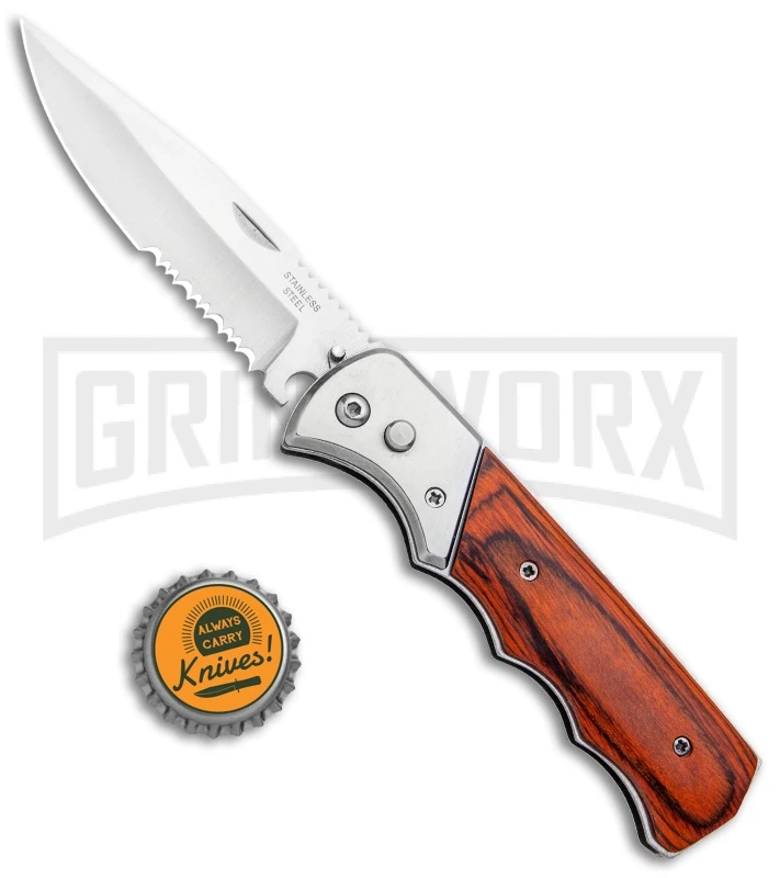 Super Knife Dingo Rosewood Automatic Knife - Satin Serr 6 Super Knife Dingo Rosewood Automatic Knife - Satin Serr - Image 4