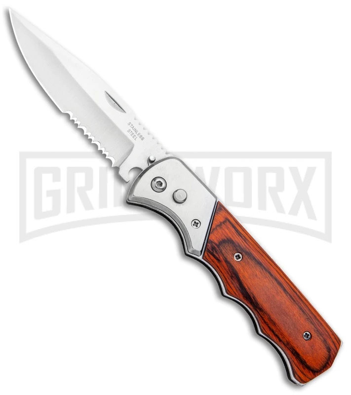 Super Knife Dingo Rosewood Automatic Knife - Satin Serr 3 Super Knife Dingo Rosewood Automatic Knife - Satin Serr