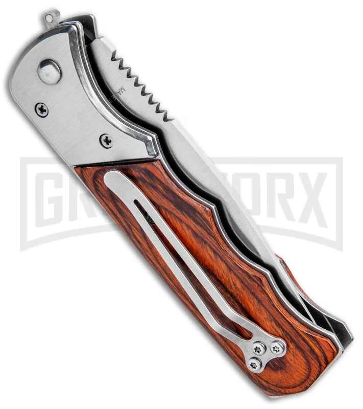 Super Knife Dingo Rosewood Automatic Knife - Satin Serr 5 Super Knife Dingo Rosewood Automatic Knife - Satin Serr - Image 3