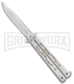 Super Knife Silver Balisong Butterfly Knife Dragon - Satin Serr