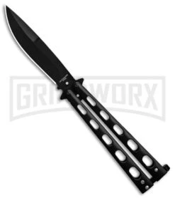 Super Knife Sleek Slinger Black Balisong Butterfly Knife - Black Plain