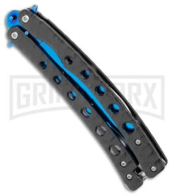 Swift Black Persian Balisong Coated Butterfly Knife - Blue -Kershaw Store Swift Black Persian Balisong Coated Butterfly Blue BHQ 163657 jr side large