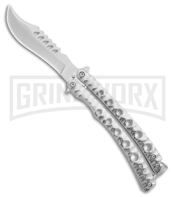 Swift 9" Silver Persian Balisong Coated Butterfly Knife - Polished 3 Swift 9" Silver Persian Balisong Coated Butterfly Knife - Polished