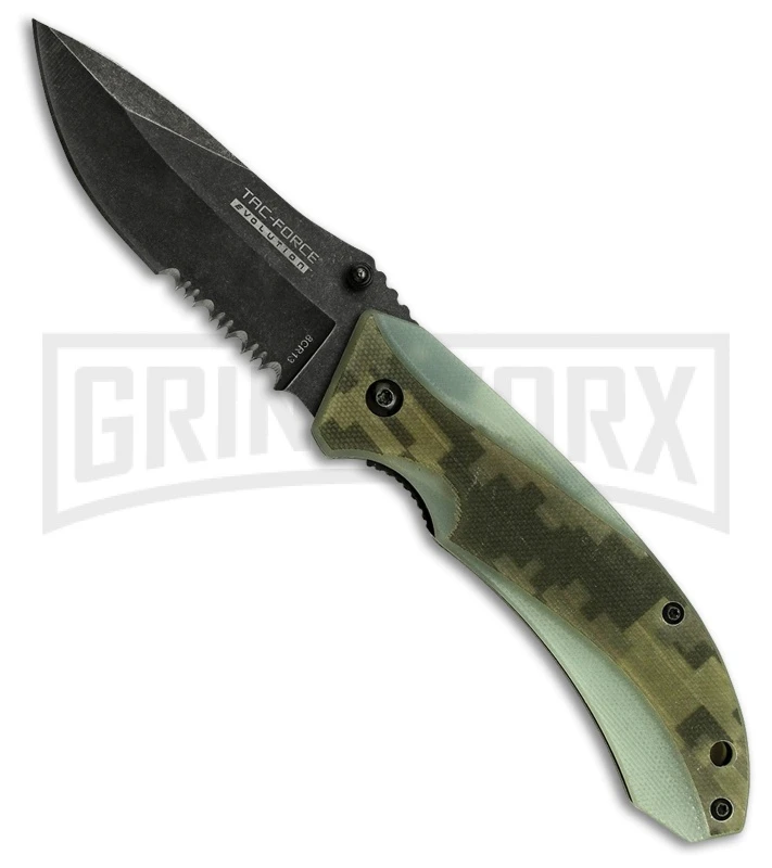 Tac-Force Evolution Regiment Green Camo Spring Assisted Knife - Black Stonewash 3 Tac-Force Evolution Regiment Green Camo Spring Assisted Knife - Black Stonewash